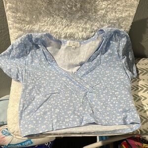 Tilly's Blue Wrap Blouse Short Sleeve Fitted